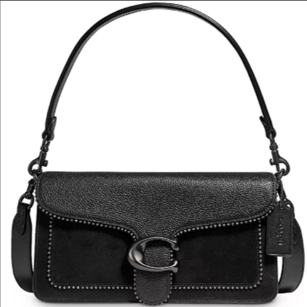 Coach black mixed leather bead chain tabby shoulder bag.